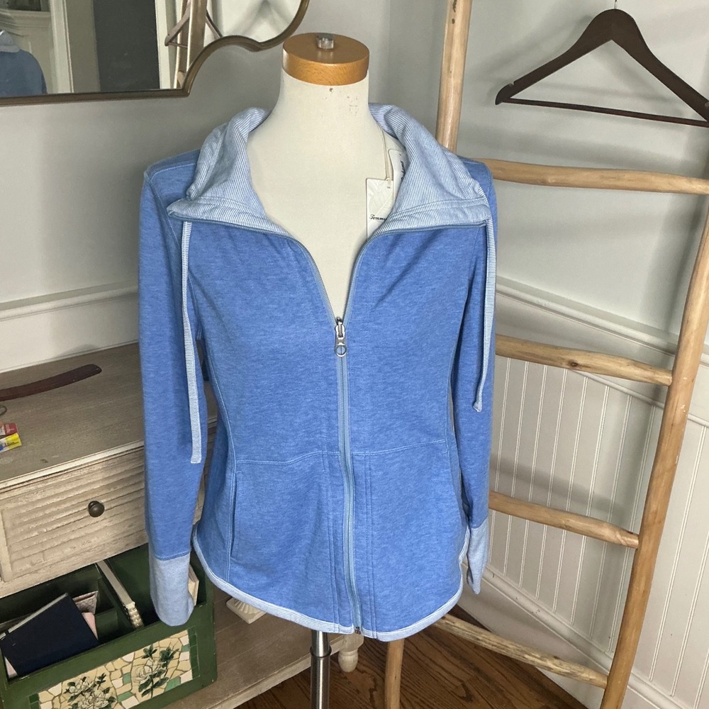 Tommy Bahama Womens Reversible Full Zip Sweatshirt Blue Striped Funnel Neck S
